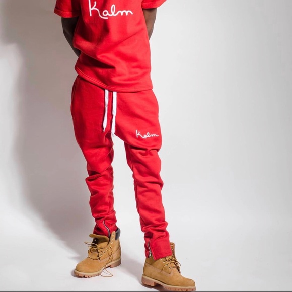 red sweat suit
